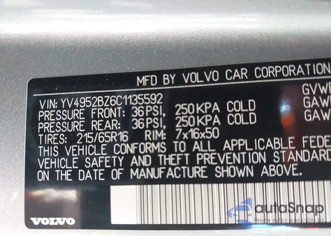 2012 Volvo Xc70 3.2/3.2 Platinum/3.2 Premier/3.2 Premier Plus из США, поврежденный, VIN YV4952BZ6C1135592